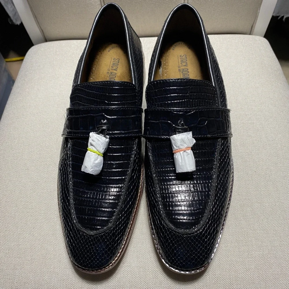 Stacy Adams Mens Black Exotic‎ Print Tassel Loafers Memory Foam Size 9M